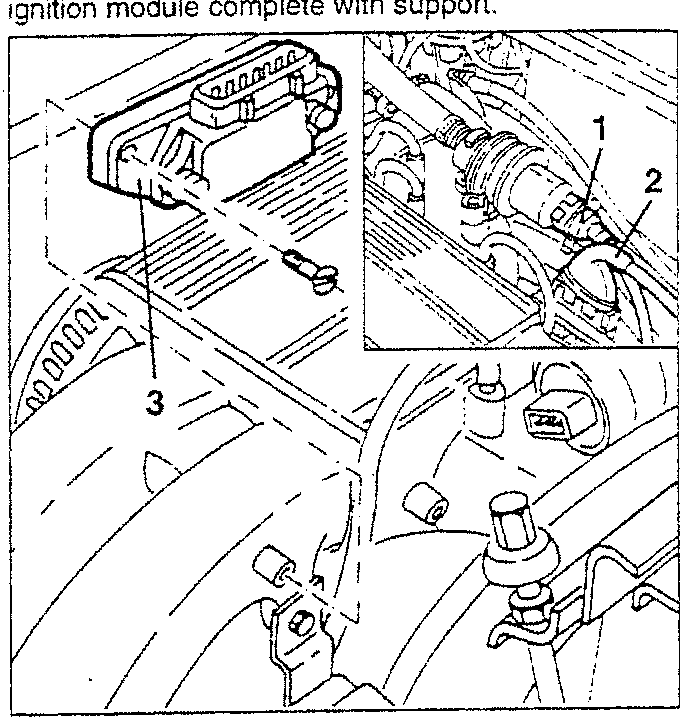 Ignition module removal with electrical connections disconnected and fastening screws slackened