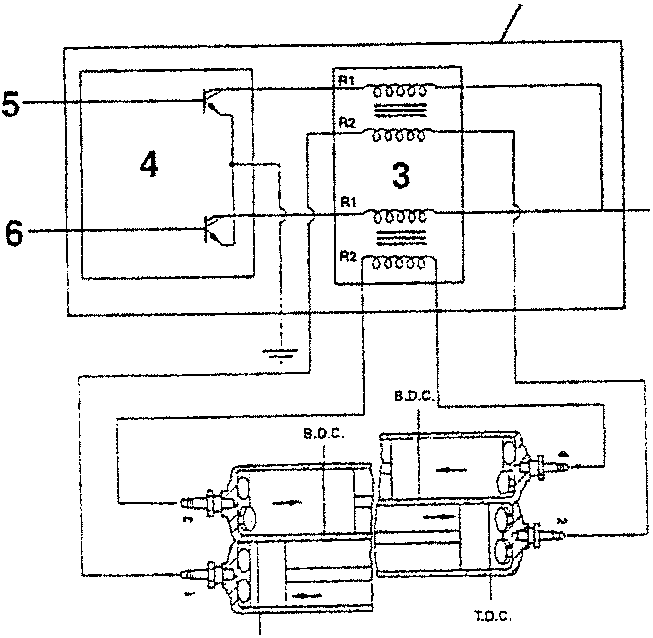 Schematic diagram of ignition module with labeled components