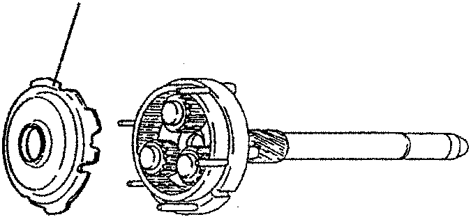Diagram showing a differential drive gear with a shaft and numbered part 1.