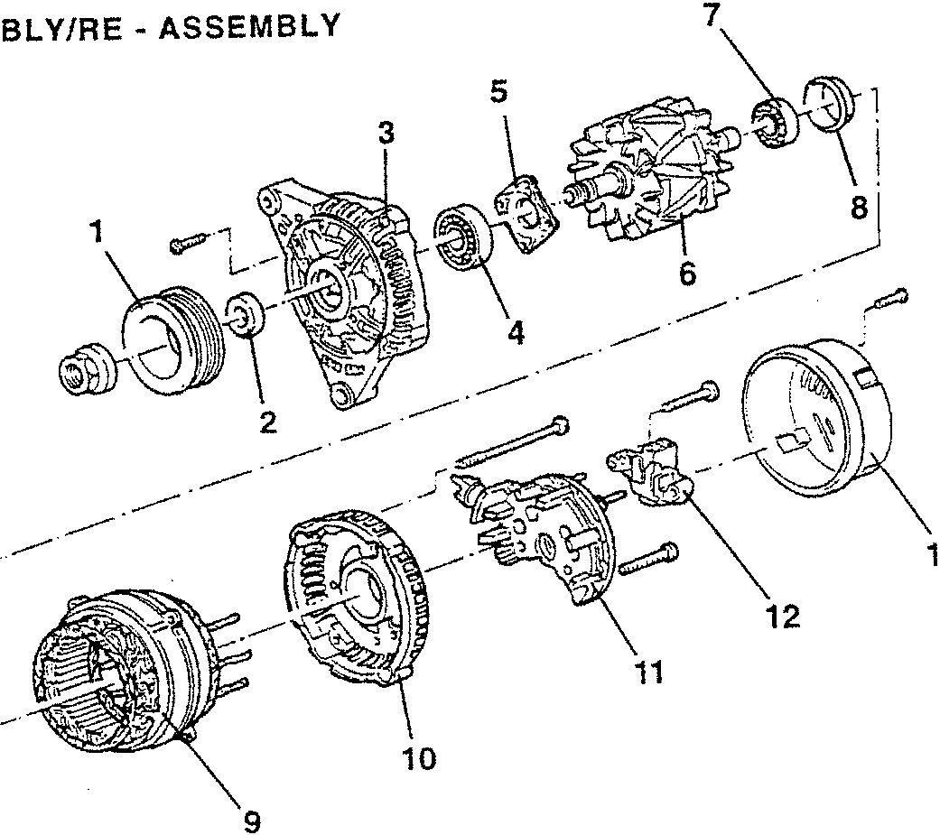 Disassembled alternator parts