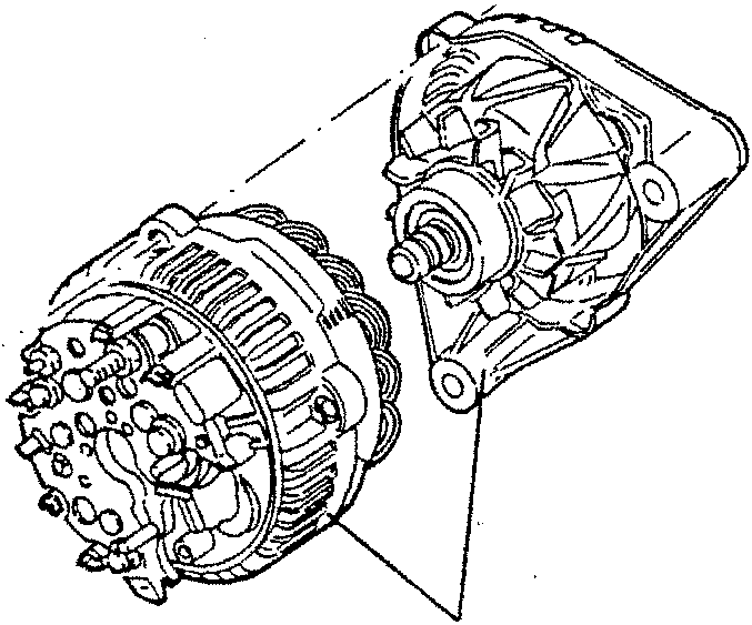 Alternator with drive side support removed