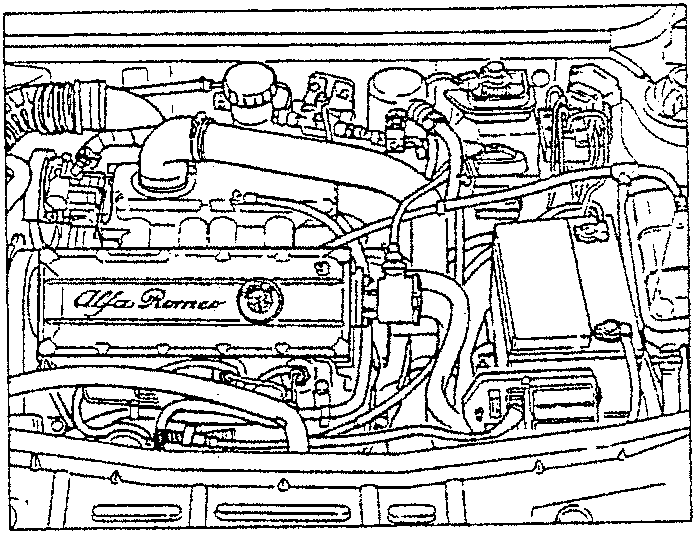 Engine compartment showing battery location
