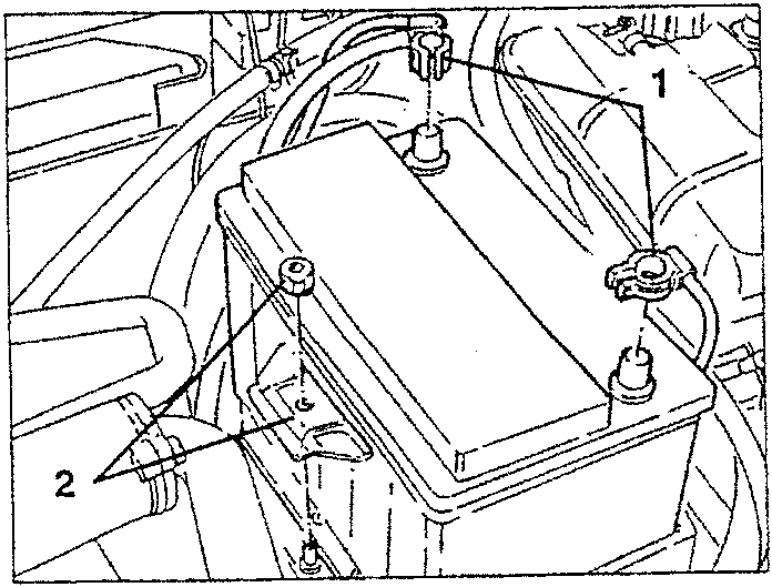 Battery with terminals and clamp