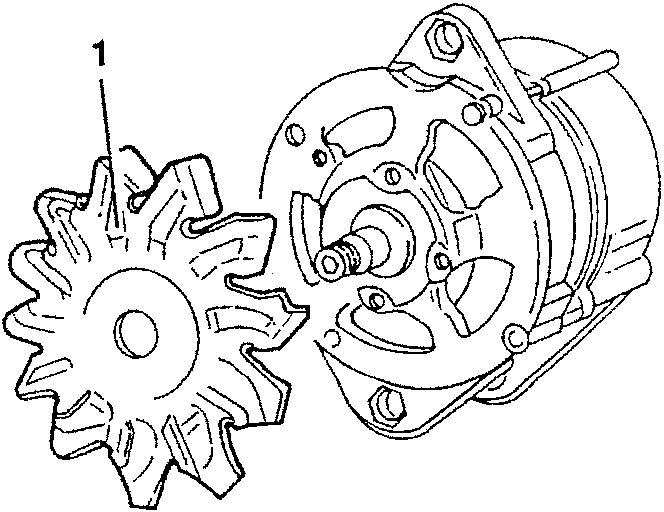 Alternator with rotor and pulley separated.