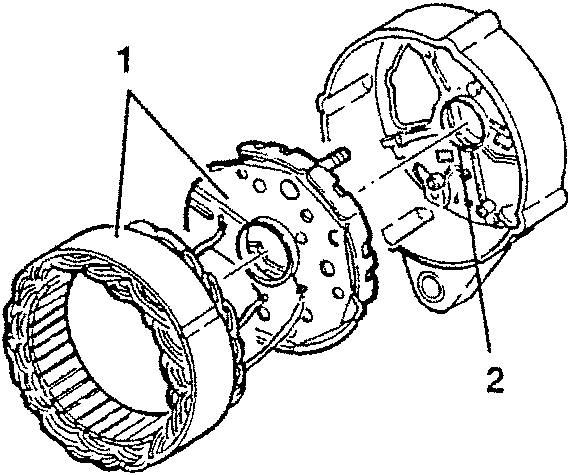 Diagram showing the stator and rectifying unit being removed from the collector rings support