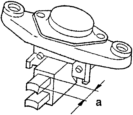 Diagram showing a voltage regulator with arrows indicating brush movement