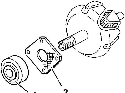 Diagram showing two bearings and a cover plate separated from a rotor assembly