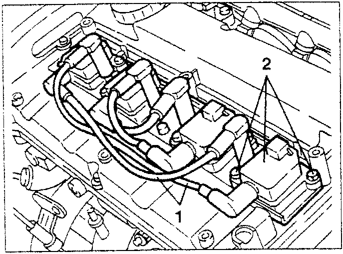 Engine ignition coil and spark plug wire assembly diagram