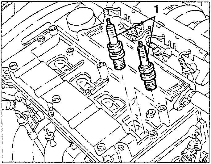 Illustration showing spark plugs being removed from engine
