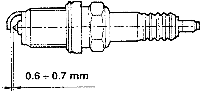 Spark plug with electrode distance marked 0.6 ÷ 0.7 mm