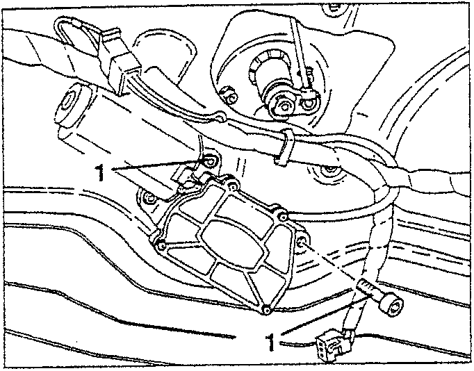 Close-up of rearscreen wiper motor with three screws