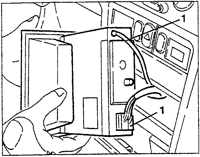 Illustration showing hands disconnecting electrical connection and coaxial cable from the radio