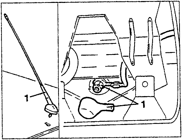 Illustration showing removal of the radio aerial with a long rod tool