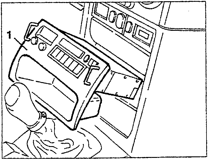 Illustration showing the radio being withdrawn from its compartment