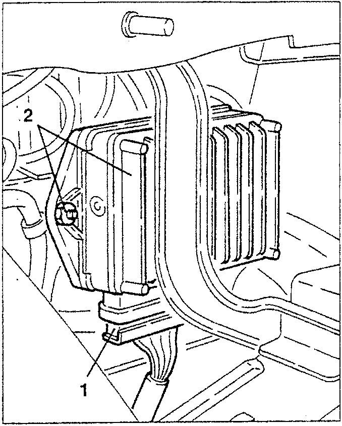Diagram showing E.G.R. system control unit with parts labeled 1 and 2.