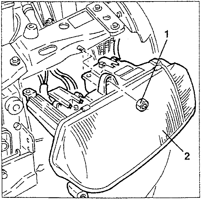 Diagram showing left headlamp with nuts labeled 1 and 2.