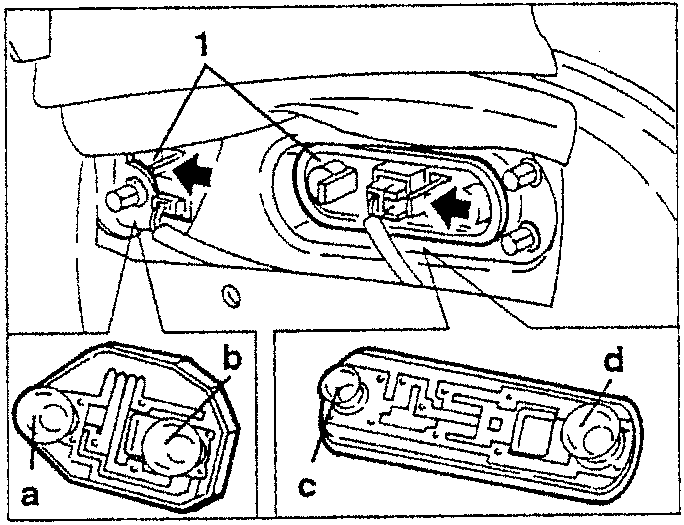 Diagram showing the bulb holders and bulbs labeled a, b, c, d
