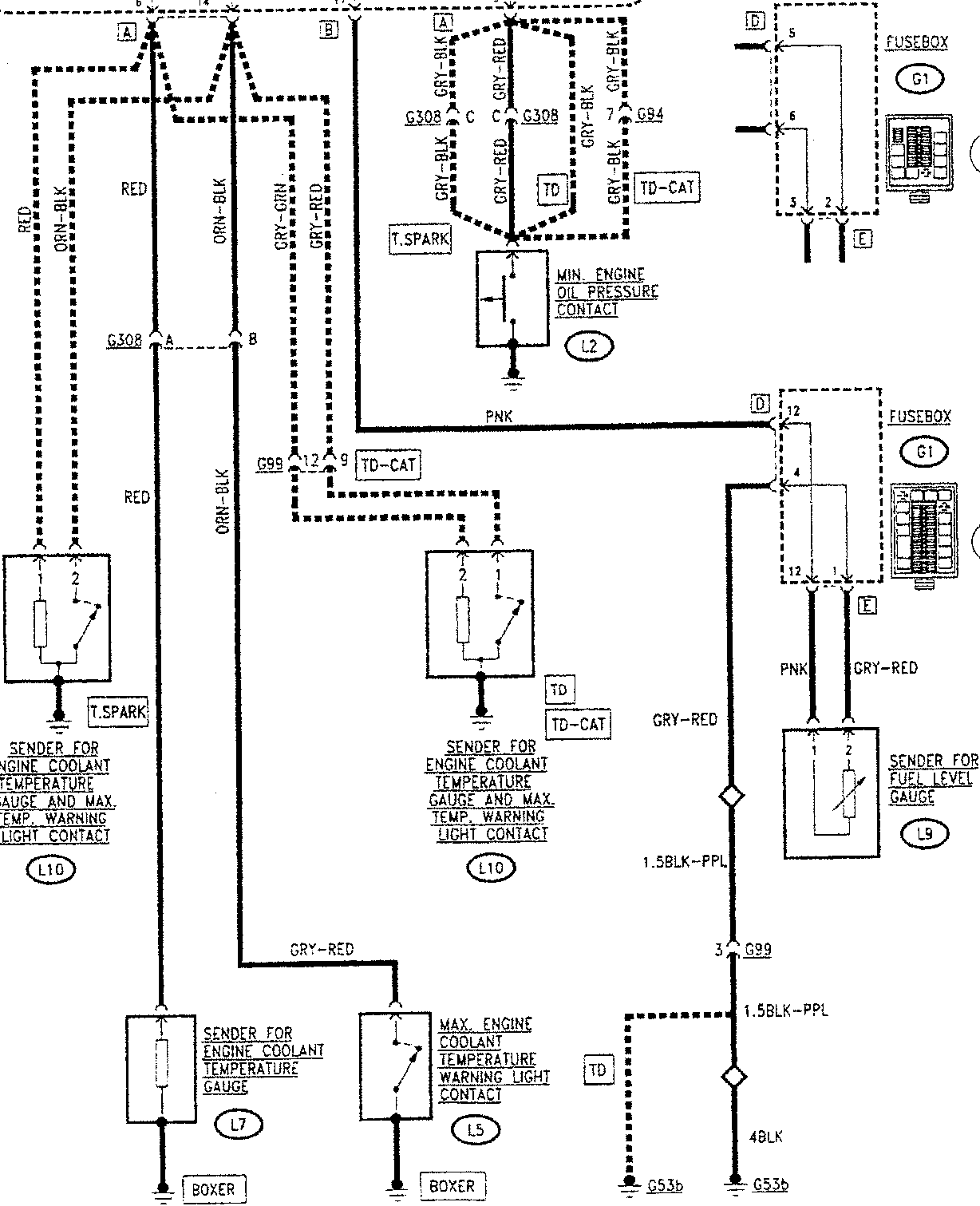 Instrument Cluster Wiring Diagram with Component Labels and Wire Colors