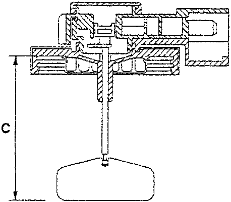 Cross-section of brake fluid level switch showing float and dimension C