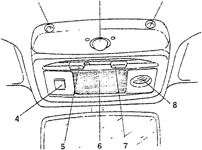 Diagram of interior lighting components including antitheft sensors, sunroof control switch, courtesy light switch, courtesy light, spot light switch, and spot light.