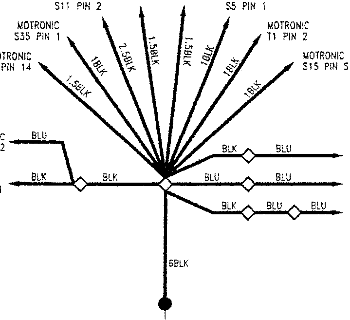 Diagram showing electrical connections and earth points for MOTRONIC components, labeled with pin numbers and wire colors, connected to G60 earth point.