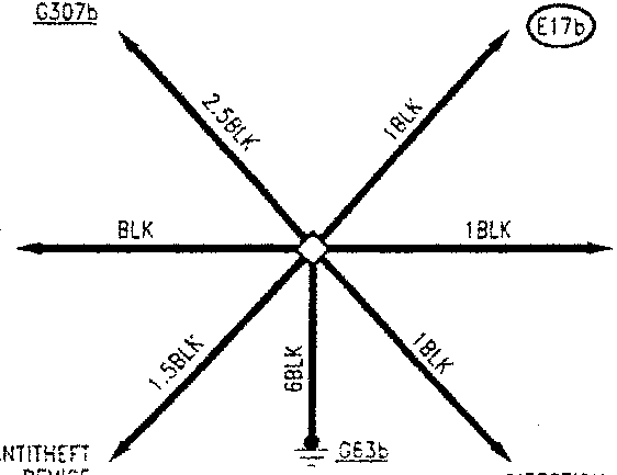 Diagram showing electrical connections for heated rearscreen, plate light, antitheft device, direction indicators, sidelights/stop lights, and earth point G63b.