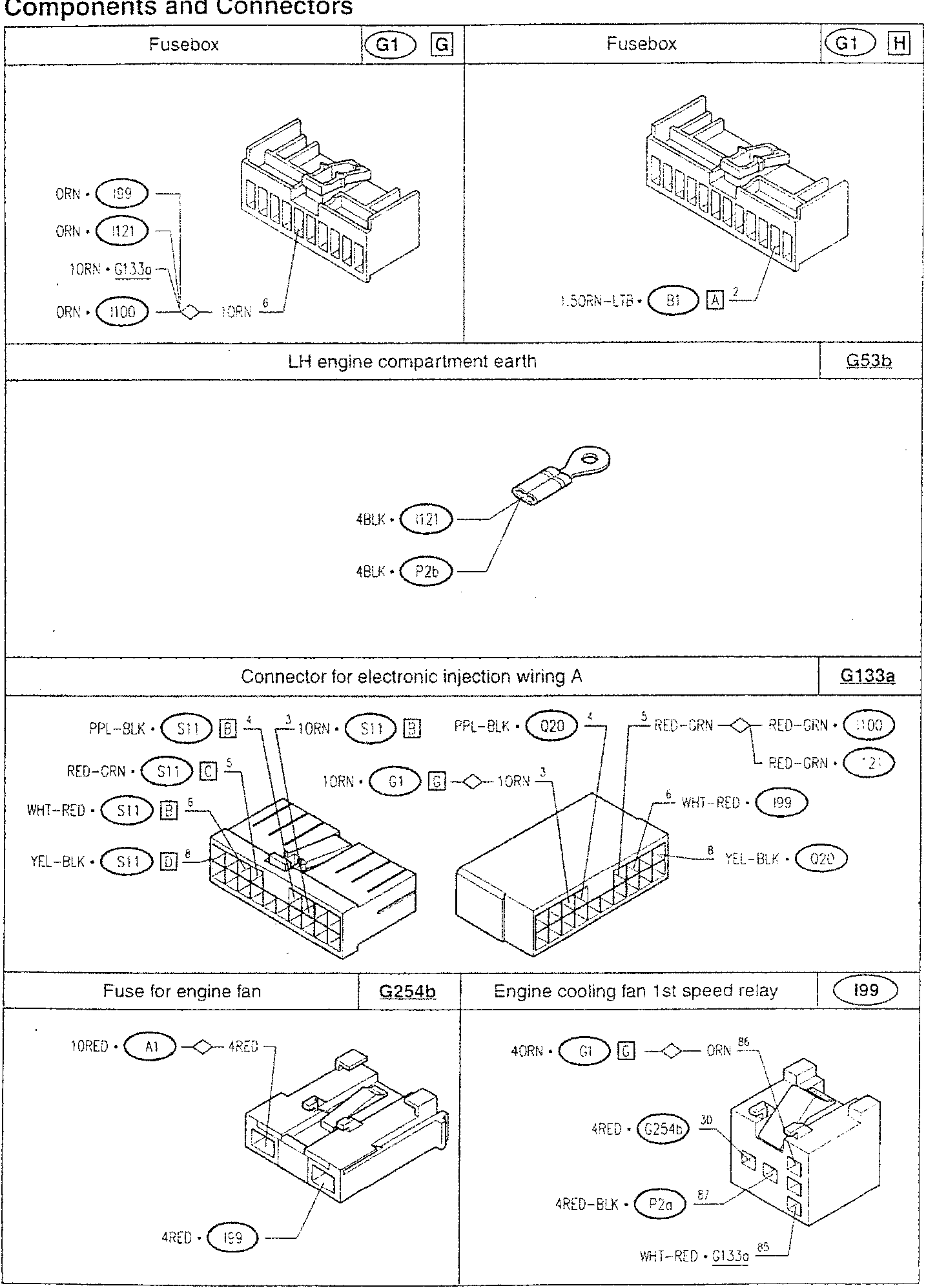 Car electrical components and connectors wiring diagram