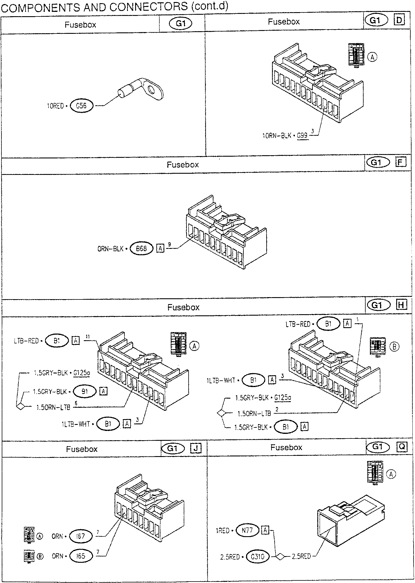 Fusebox wiring diagram with component connections and labels