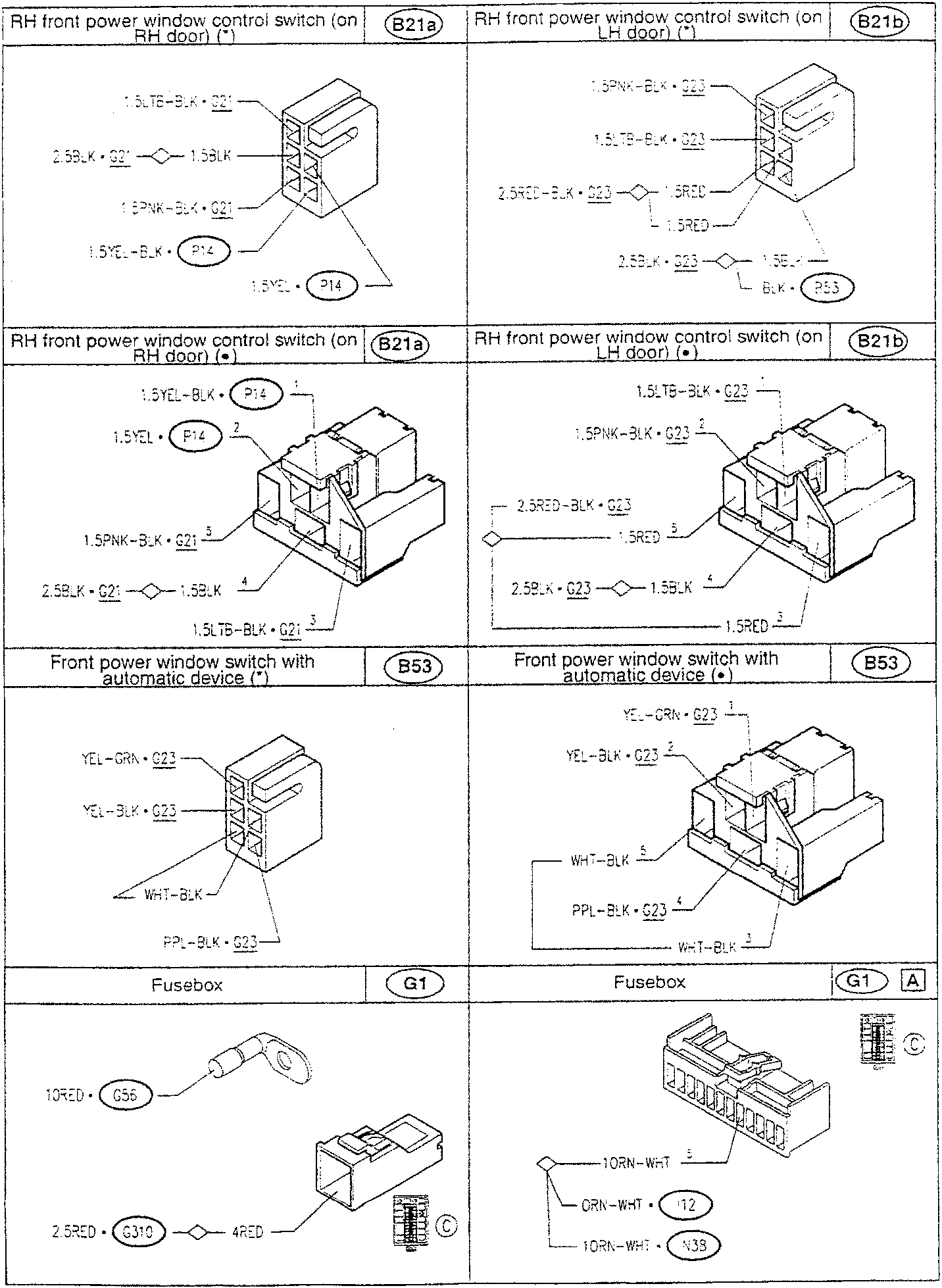 RH front power window control switch (on RH door) (*)
