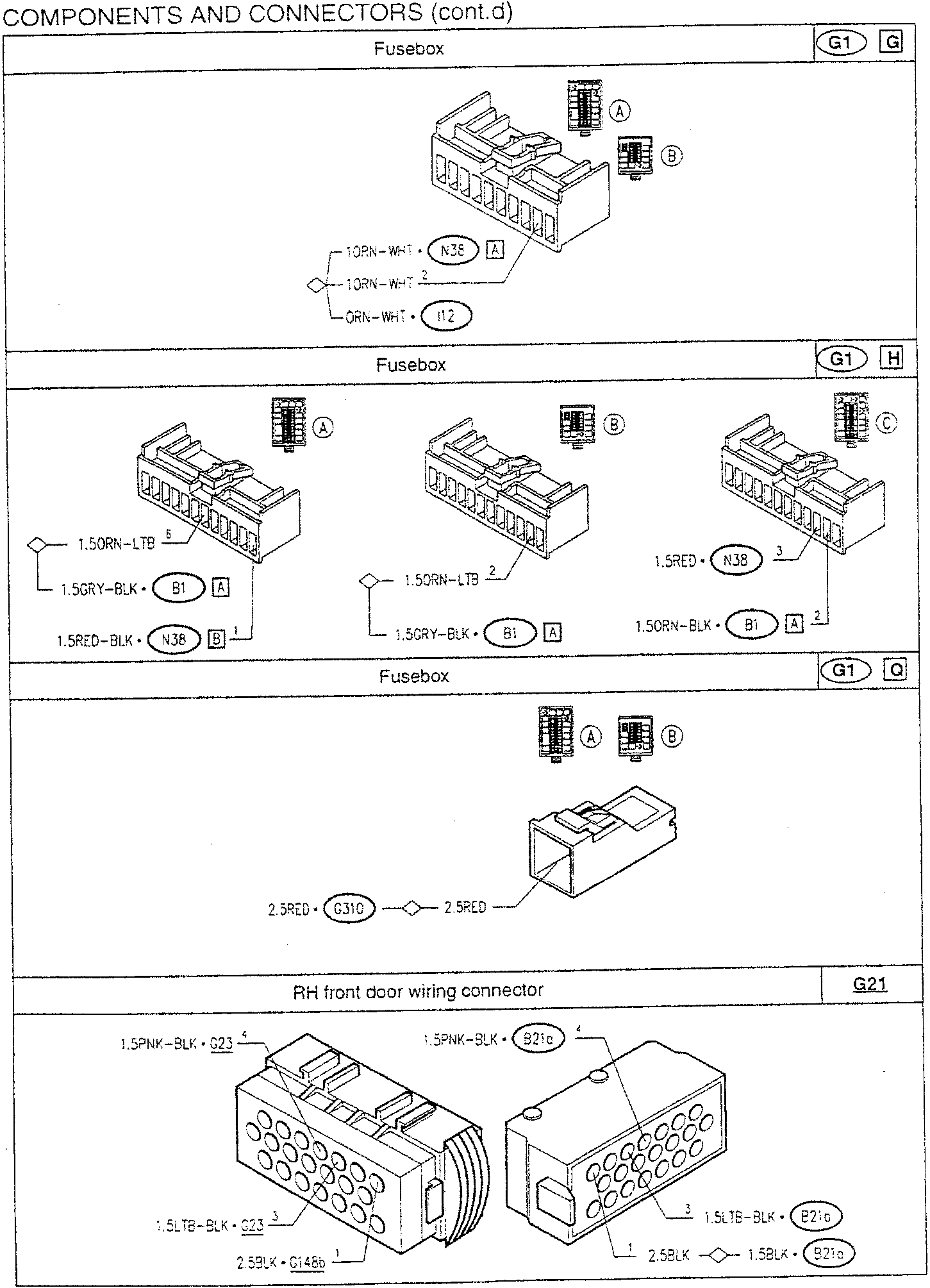Fusebox diagram with labeled connectors and wires