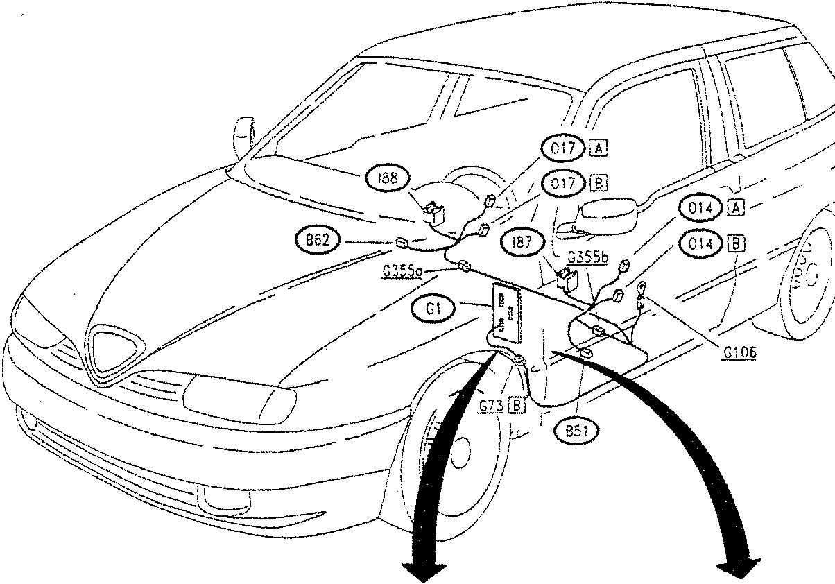 Diagram of car showing heated seat components and fuse box locations