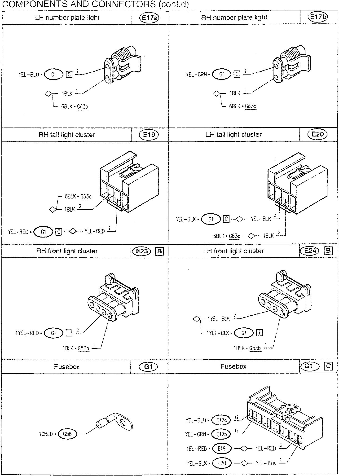 LH number plate light connector diagram