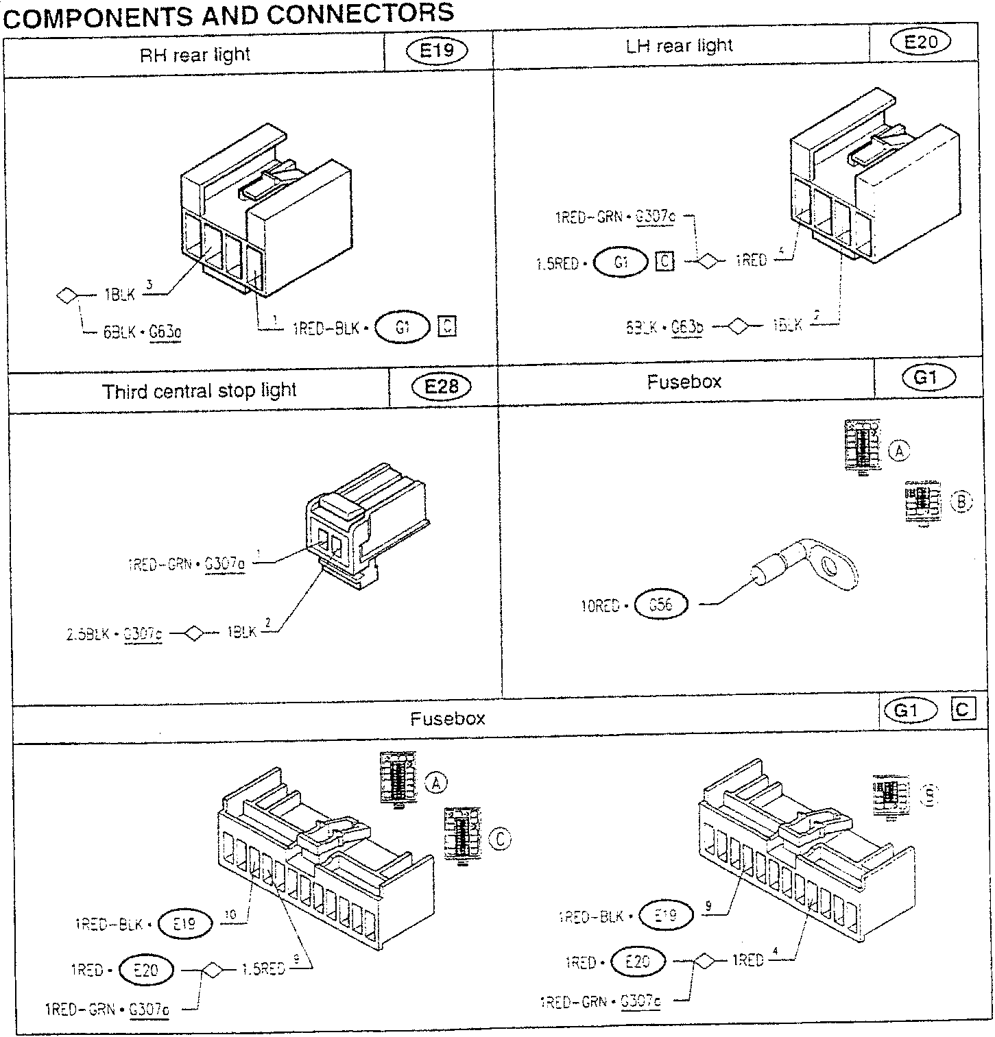 RH rear light diagram showing wire connections
