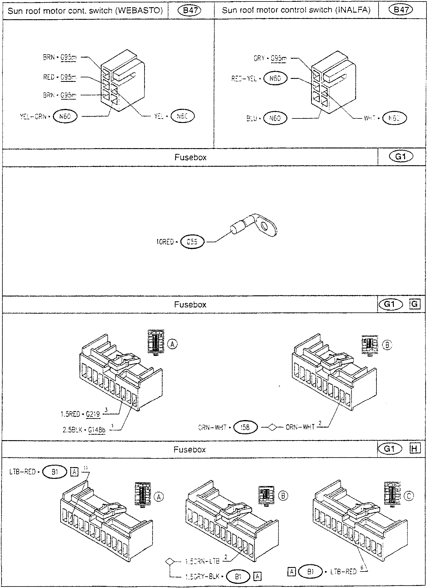 Sun roof motor cont. switch (WEBASTO) connector diagram