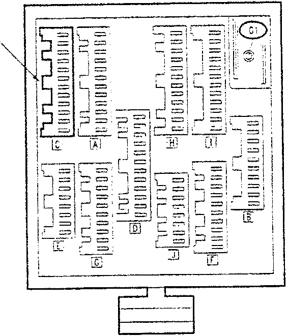 Fusebox type 'B' diagram showing connectors labeled A through J, F, G, H, I, L, M, N, O, P, Q, R, S, T, U, V, W, X, Y, Z, and G1.
