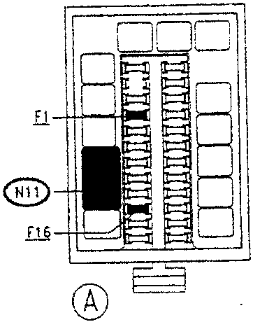 Diagram showing a fuse box with labeled components including F1, N11, and F16.