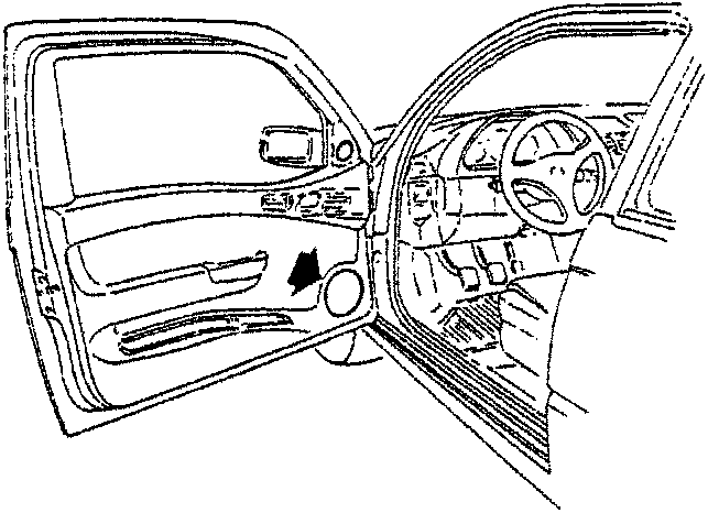 Diagram showing front door open with arrow pointing to speaker location