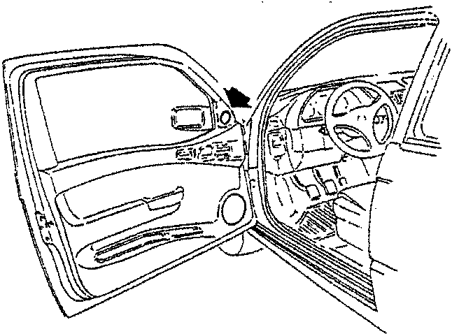 Diagram showing front door open with arrow pointing to tweeter location
