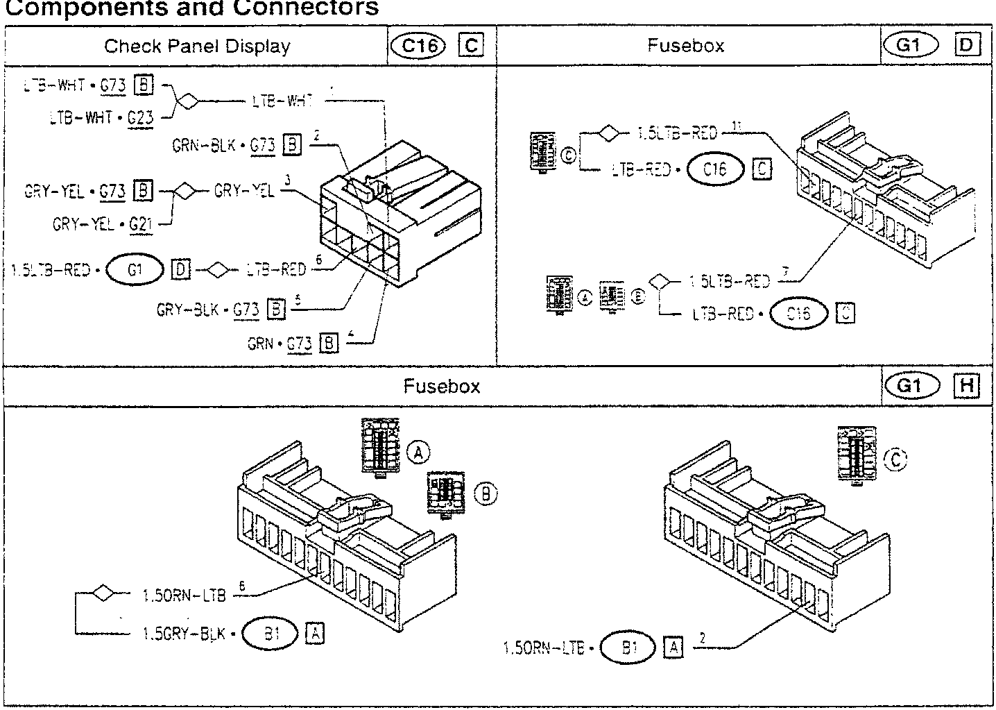 Fusebox diagram with labeled connectors and wires