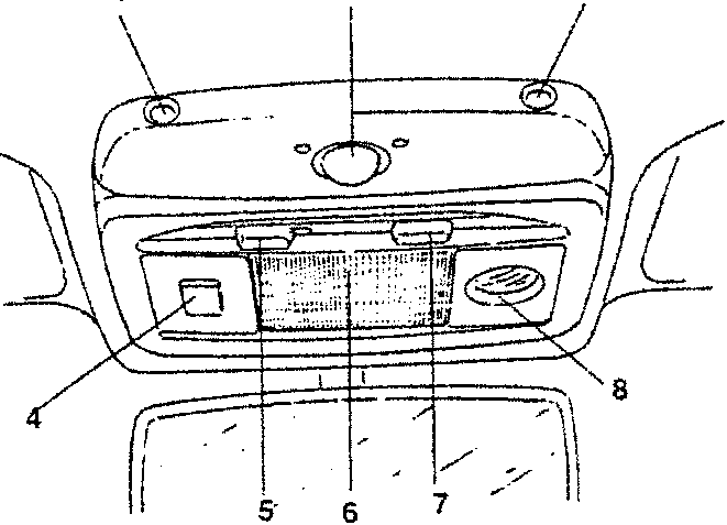 Diagram of interior lighting components including switches and lamps