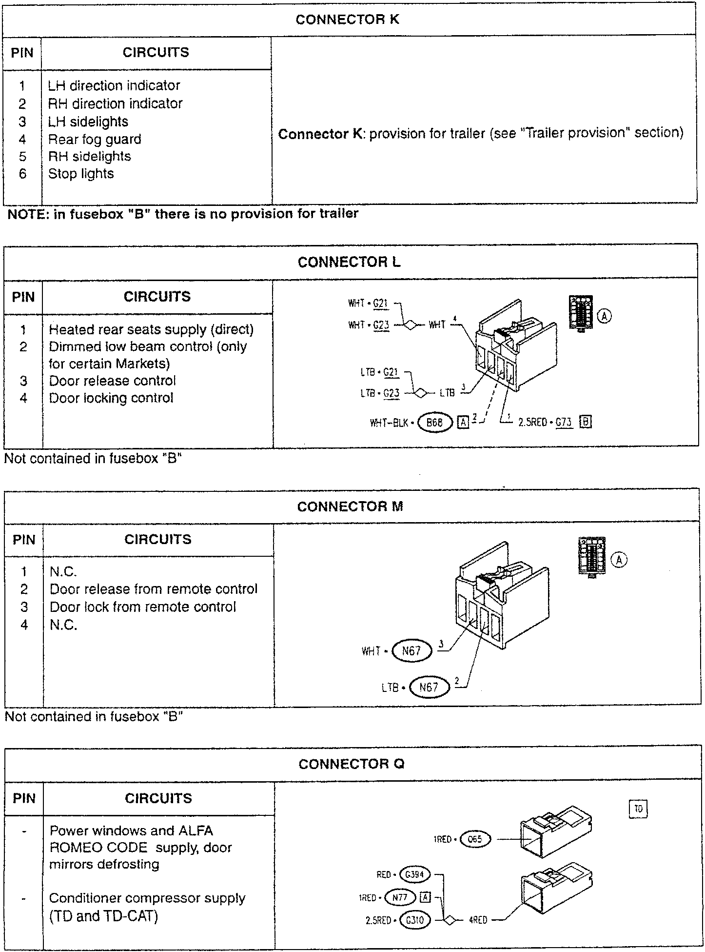 Connector L wiring diagram showing pins 1-4 with wire colors and connectors