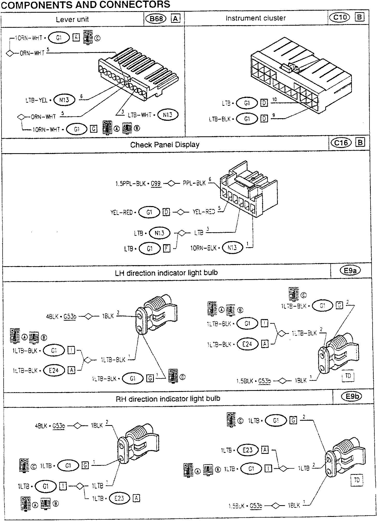 Lever unit connector diagram with wire labels