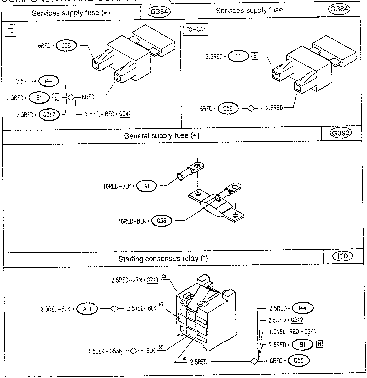 Wiring diagram for fuse and relay connections in vehicle electrical system
