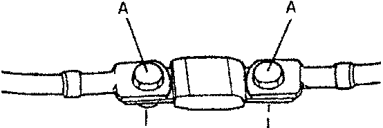 Diagram showing two fastening screws (A) on a 'MEGA' general supply protection fuse.