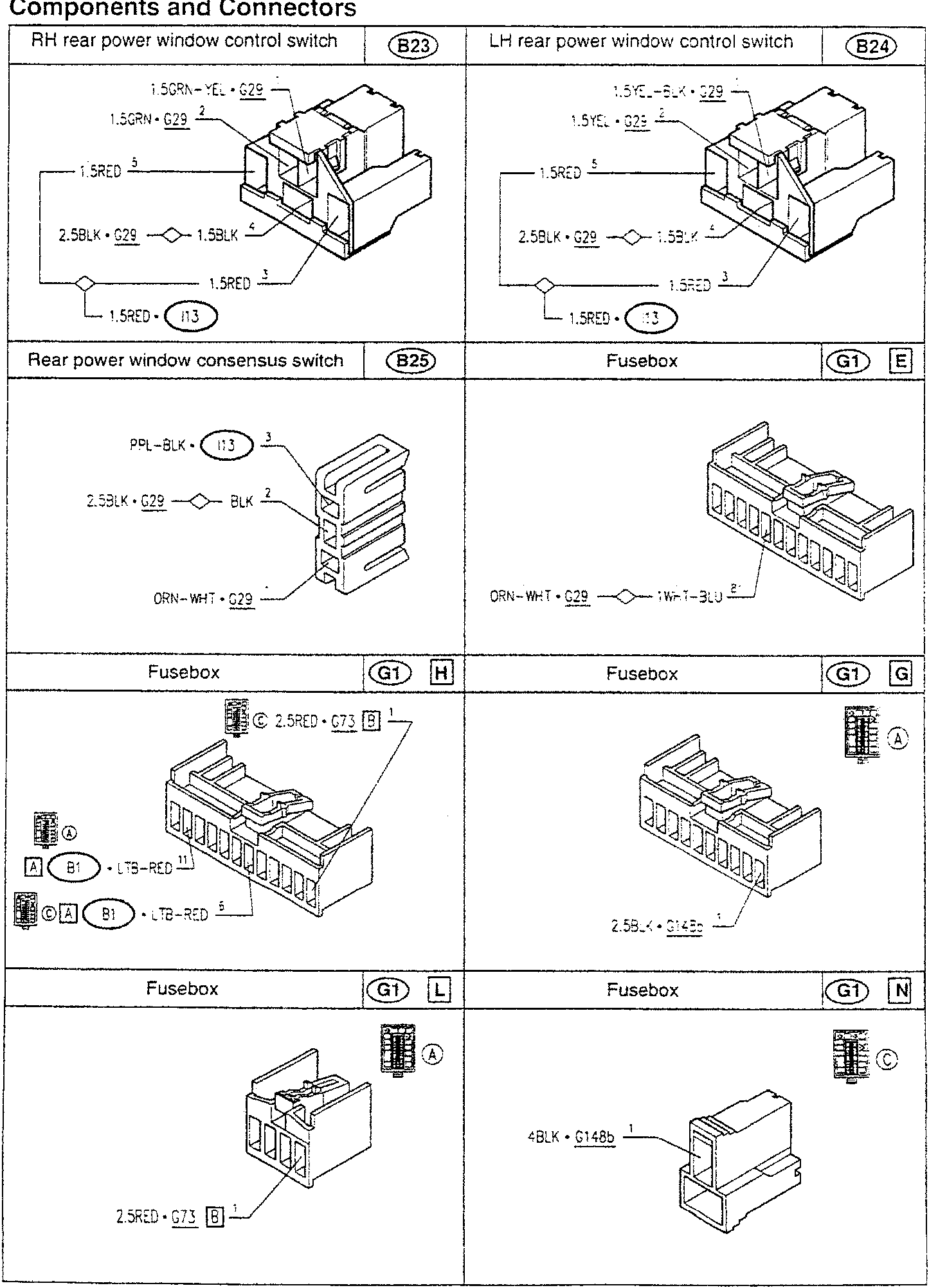 RH rear power window control switch diagram