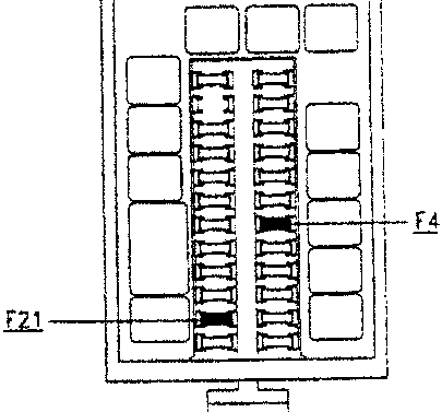 Close-up schematic of a fuse box labeled F3 with terminals F21 and F4.