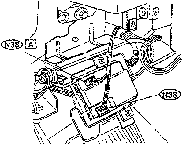 Diagram of power window control unit N38 with labeled parts A and B.