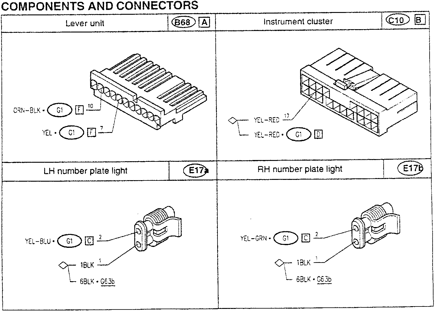 Wiring diagram for vehicle light and instrument cluster connectors
