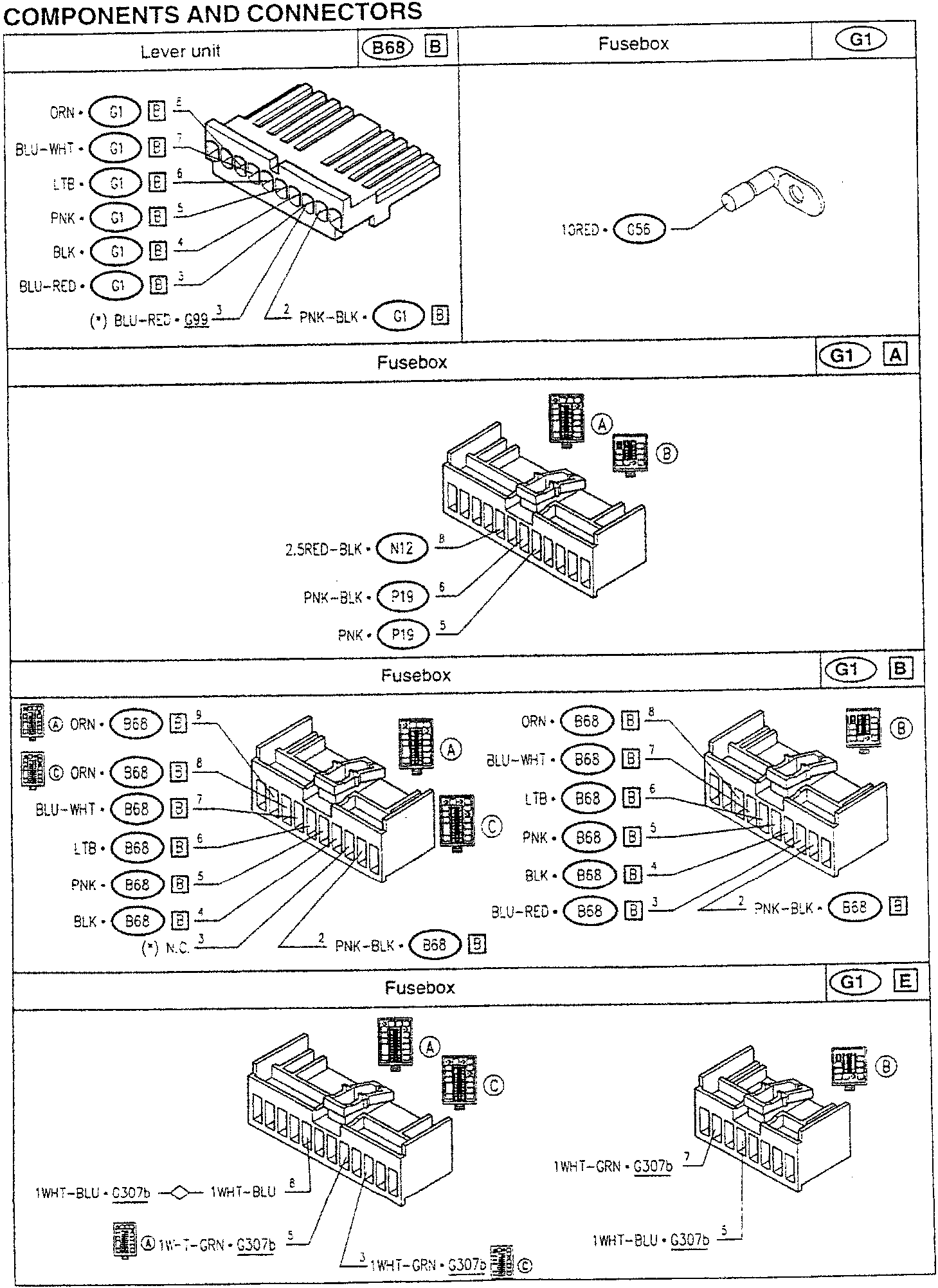 Wiring diagram for fuse box and lever unit connectors