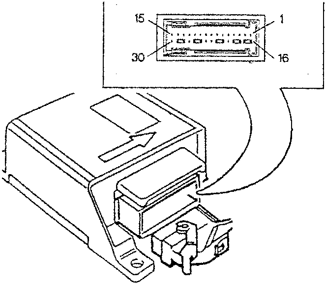 TRW CONTROL UNIT PIN-OUT diagram showing a control unit with a connector and wiring.